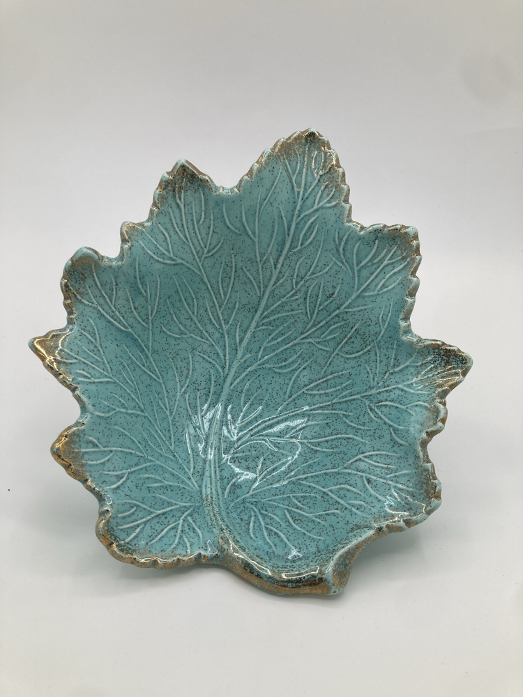Vintage Royal Haeger Aqua Leaf Bowl – Turquoise Ceramic Dish Made in USA